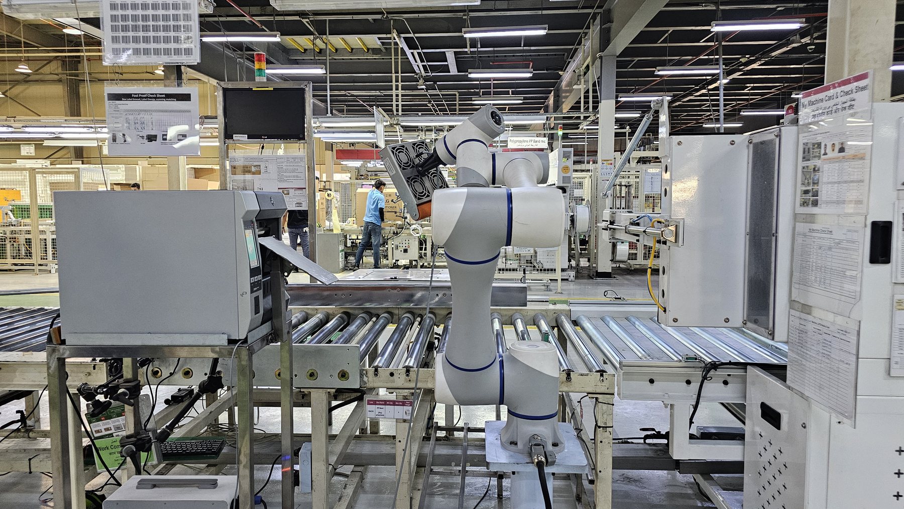 Industrial labeling robot deployed on a factory line